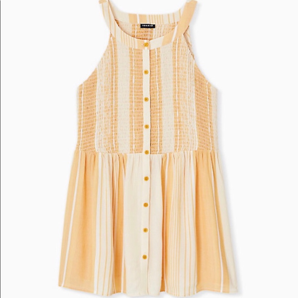 Yellow Striped Button Smocked Babydoll Tank